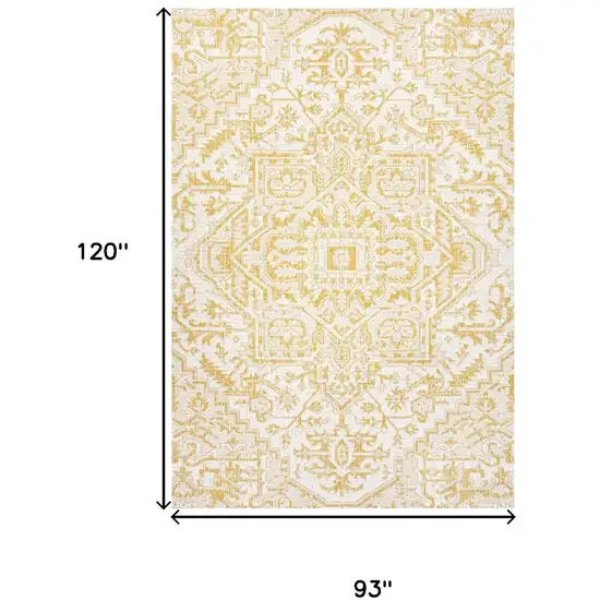 Cream And Yellow Medallion Indoor Outdoor Area Rug Photo 5