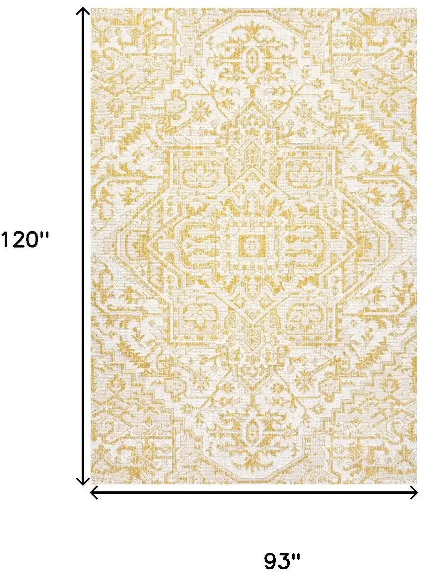 Cream And Yellow Medallion Indoor Outdoor Area Rug Photo 5