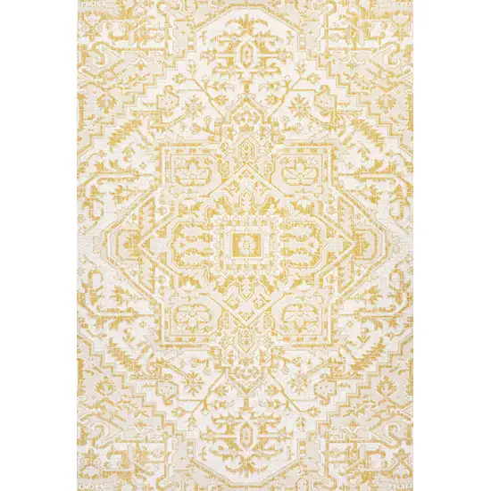 Cream And Yellow Medallion Indoor Outdoor Area Rug Photo 3