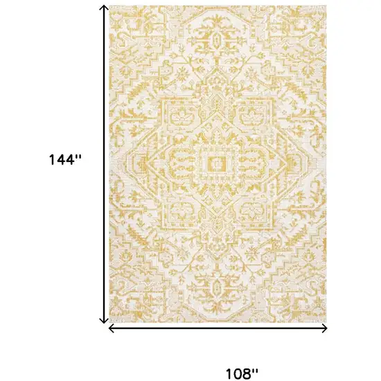 Cream And Yellow Medallion Indoor Outdoor Area Rug Photo 5