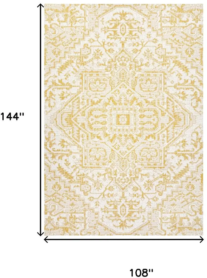 Cream And Yellow Medallion Indoor Outdoor Area Rug Photo 5