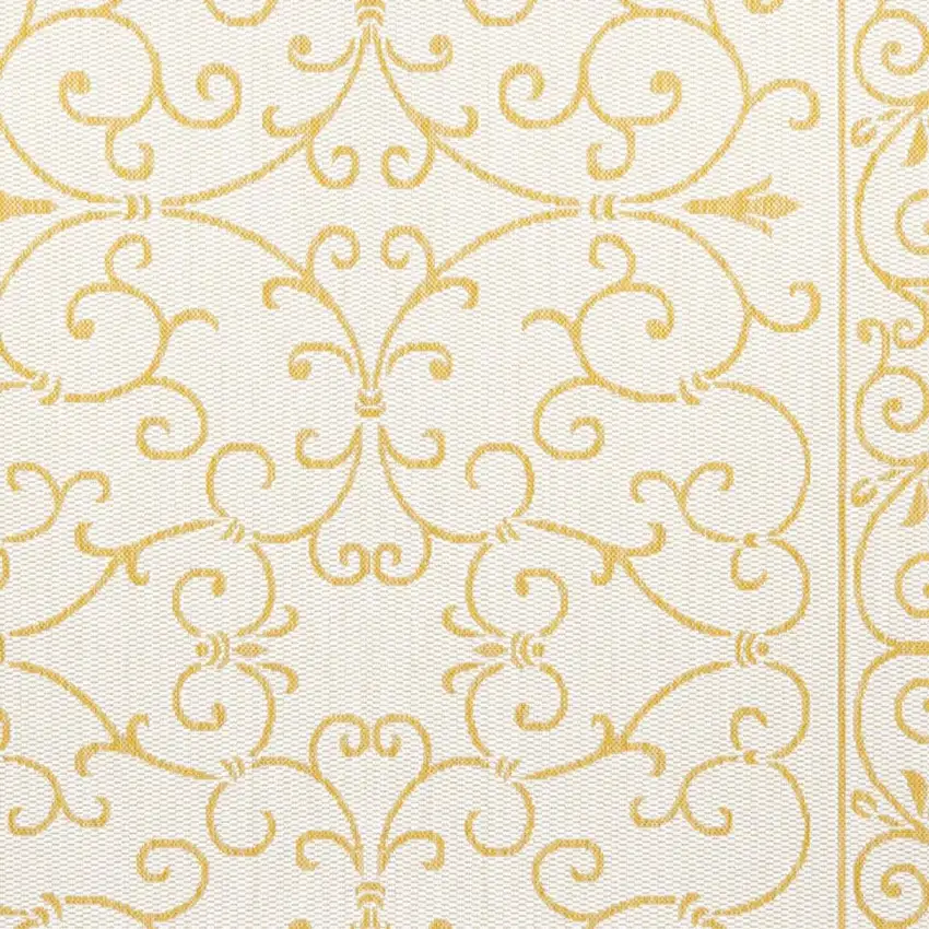 Cream And Yellow Medallion Indoor Outdoor Area Rug Photo 2