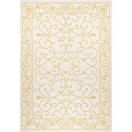 Cream And Yellow Medallion Indoor Outdoor Area Rug Photo 1