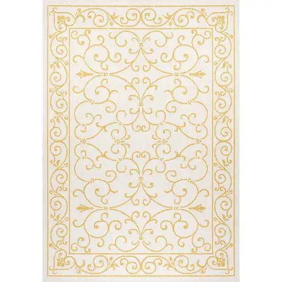 Cream And Yellow Medallion Indoor Outdoor Area Rug Photo 3
