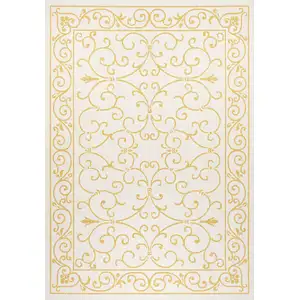 Photo of Cream And Yellow Medallion Indoor Outdoor Area Rug