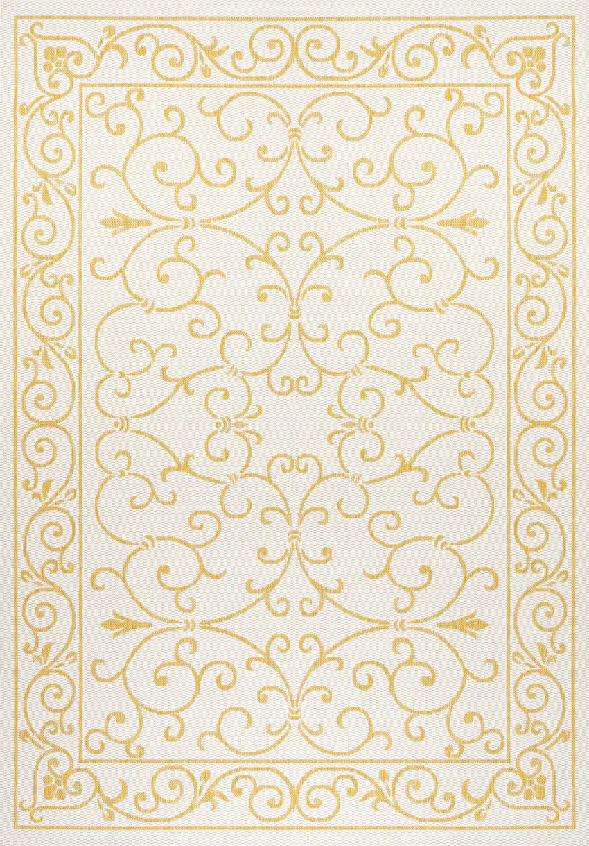 Cream And Yellow Medallion Indoor Outdoor Area Rug Photo 1