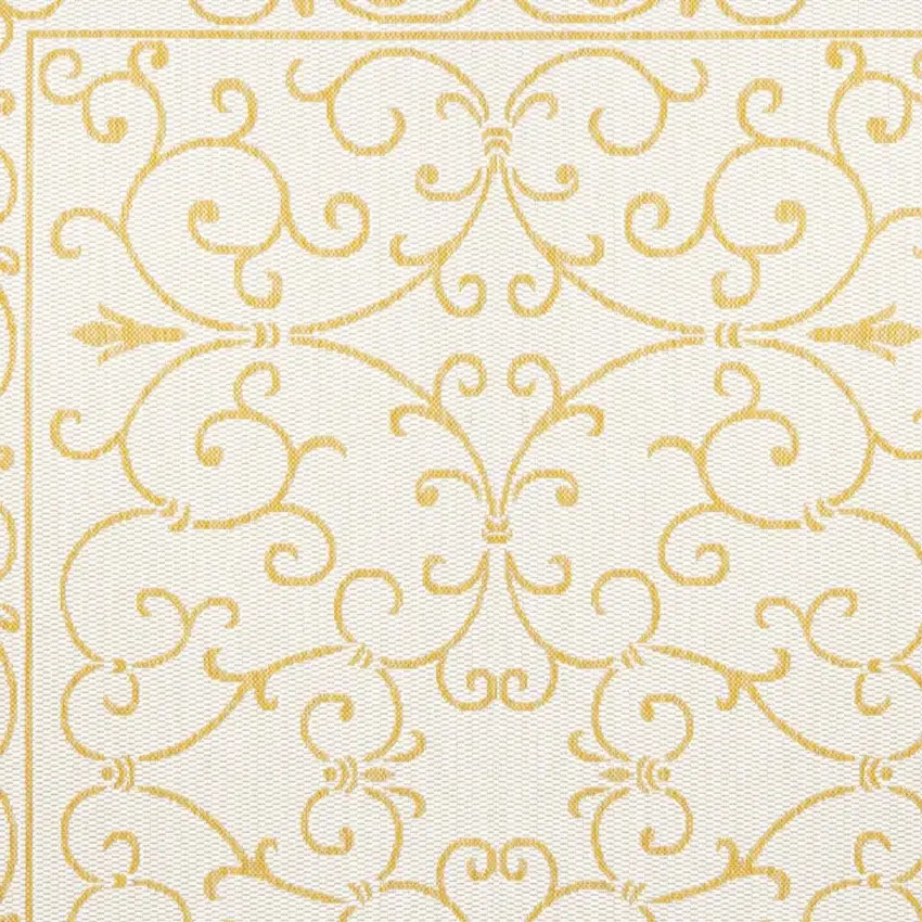 Cream And Yellow Medallion Indoor Outdoor Area Rug Photo 2