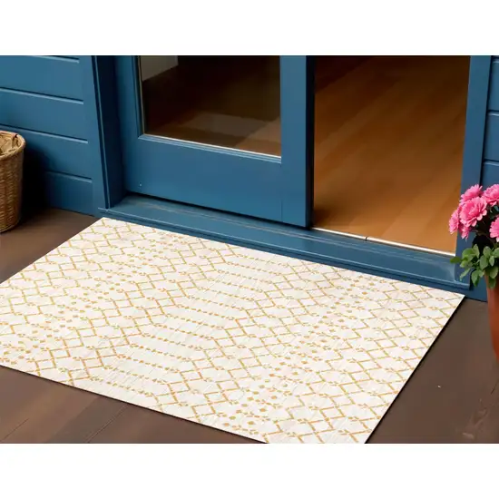 Cream And Yellow Trellis Indoor Outdoor Area Rug Photo 1