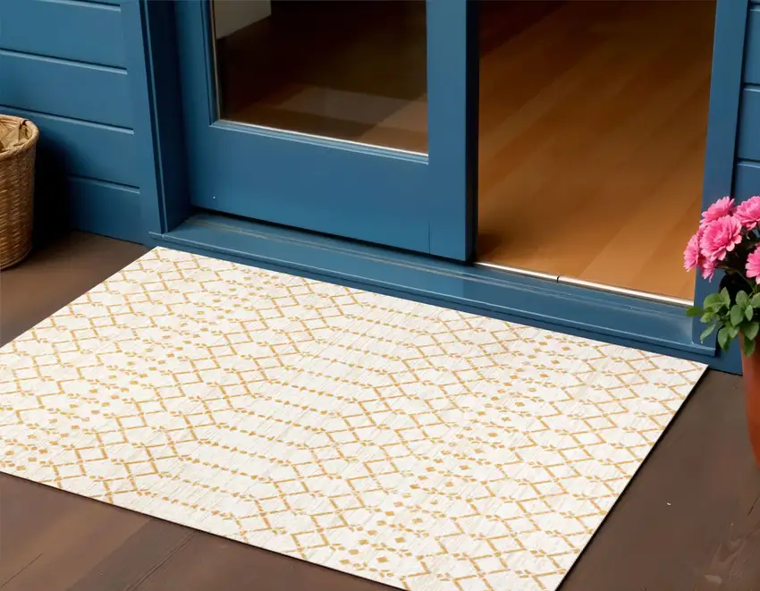 Cream And Yellow Trellis Indoor Outdoor Area Rug Photo 1