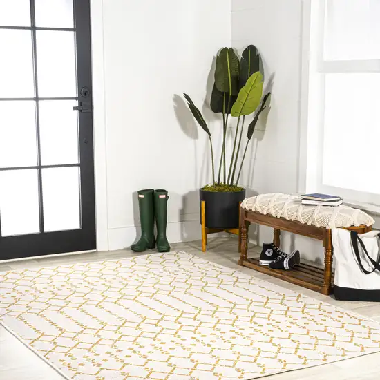 Cream And Yellow Trellis Indoor Outdoor Area Rug Photo 8