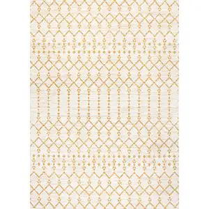 Photo of Cream And Yellow Trellis Indoor Outdoor Area Rug