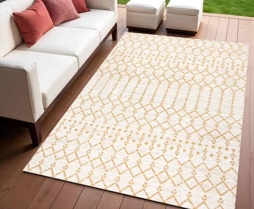 Cream And Yellow Trellis Indoor Outdoor Area Rug Photo 1