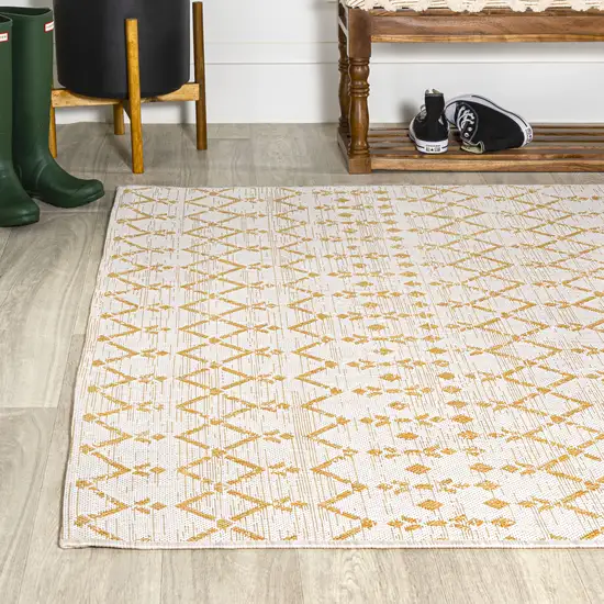 Cream And Yellow Trellis Indoor Outdoor Area Rug Photo 6