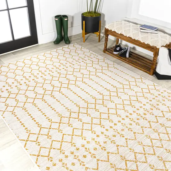 Cream And Yellow Trellis Indoor Outdoor Area Rug Photo 7