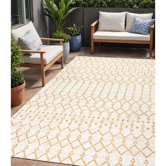 Cream And Yellow Trellis Indoor Outdoor Area Rug Photo 1