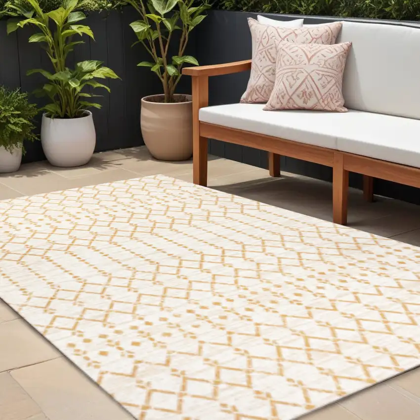 Cream And Yellow Trellis Indoor Outdoor Area Rug Photo 1