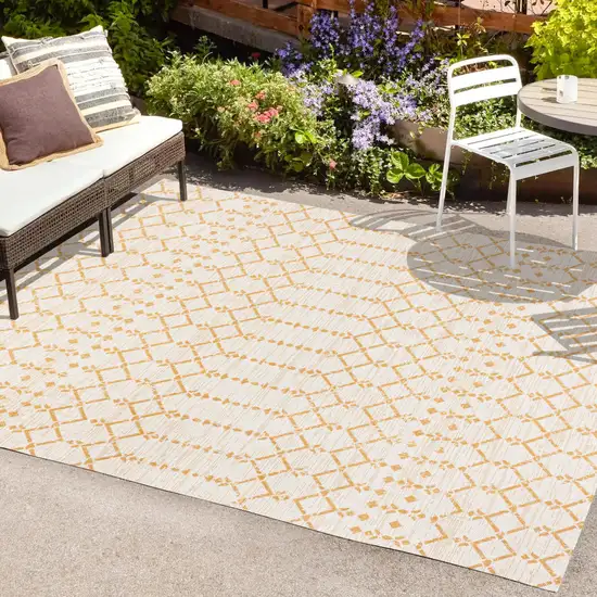 Cream And Yellow Trellis Indoor Outdoor Area Rug Photo 9
