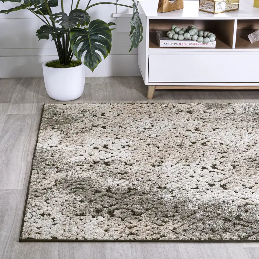 Cream Beige And Dark Gray Abstract Indoor Outdoor Area Rug Photo 6