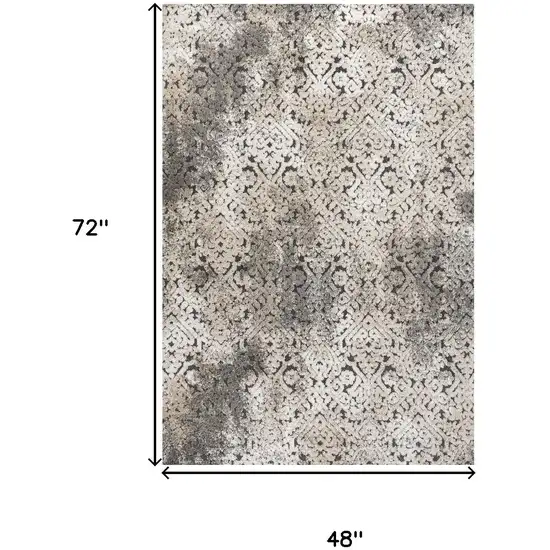 Cream Beige And Dark Gray Abstract Indoor Outdoor Area Rug Photo 5