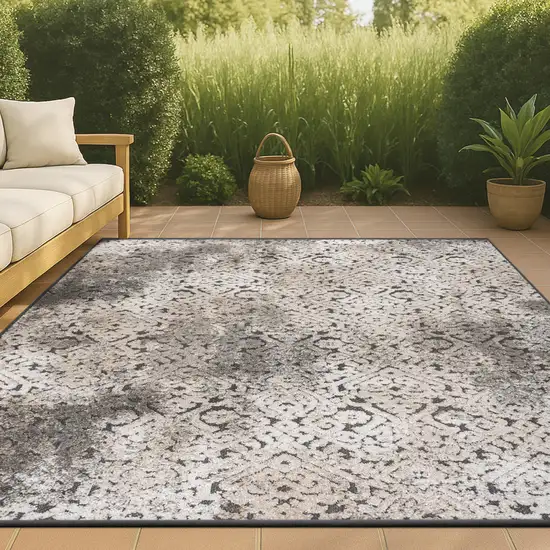 Cream Beige And Dark Gray Abstract Indoor Outdoor Area Rug Photo 4