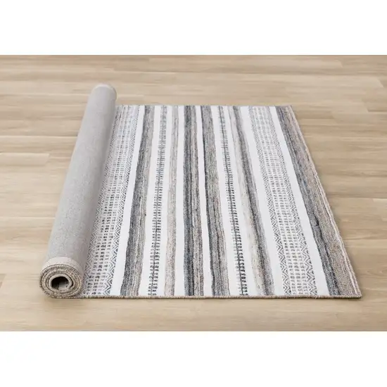 Cream Beige And Gray Striped Hand Woven Area Rug Photo 9