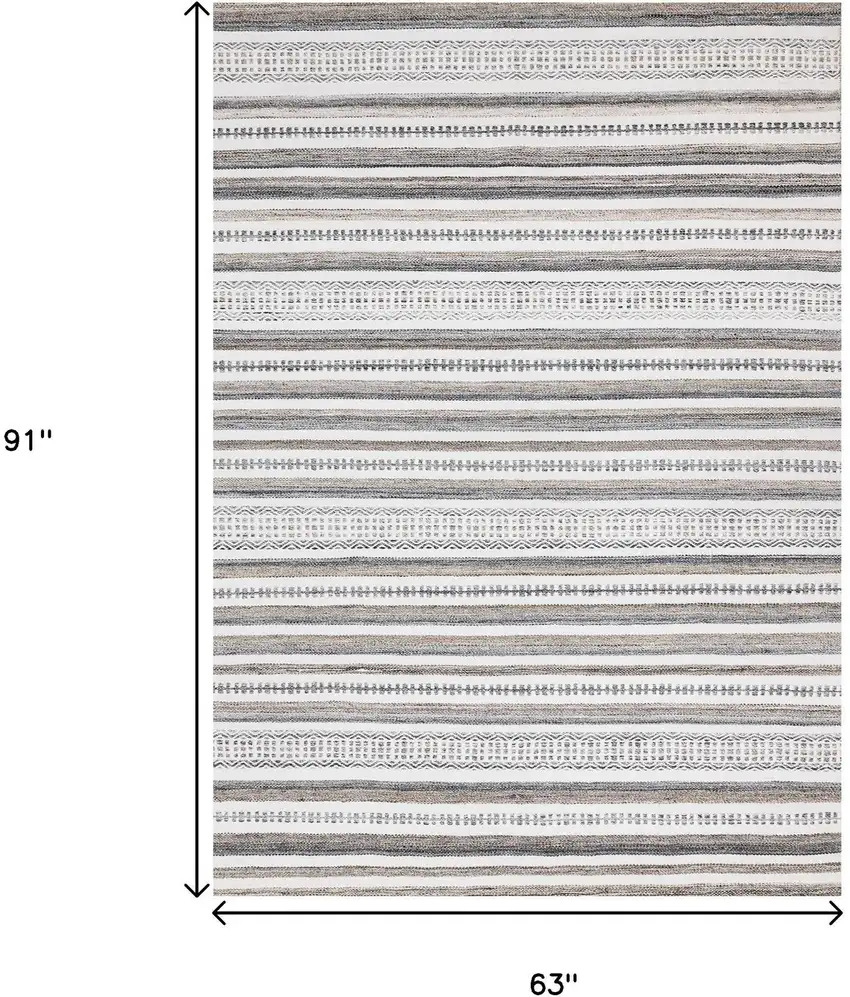 Cream Beige And Gray Striped Hand Woven Area Rug Photo 3