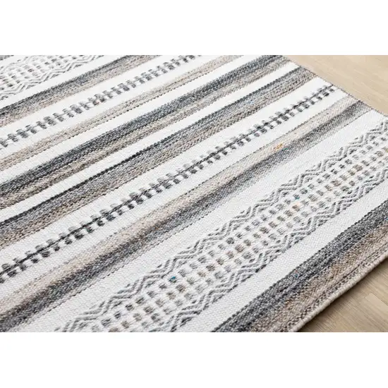 Cream Beige And Gray Striped Hand Woven Area Rug Photo 8