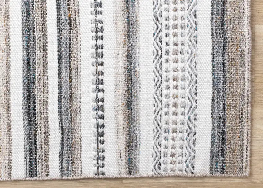 Cream Beige And Gray Striped Hand Woven Area Rug Photo 9