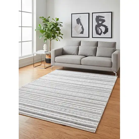 Cream Beige And Gray Striped Hand Woven Area Rug Photo 1