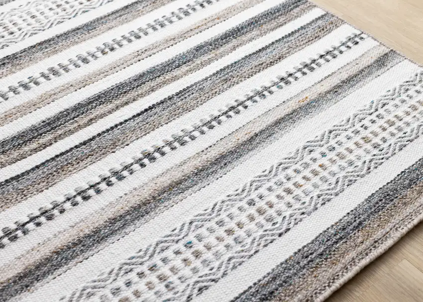 Cream Beige And Gray Striped Hand Woven Area Rug Photo 7