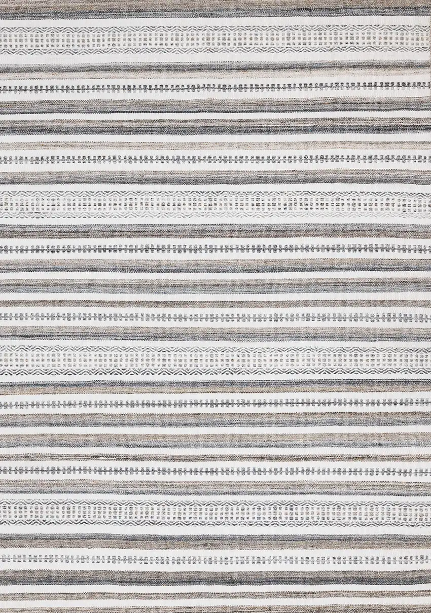 Cream Beige And Gray Striped Hand Woven Area Rug Photo 2