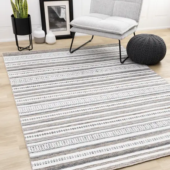 Cream Beige And Gray Striped Hand Woven Area Rug Photo 5