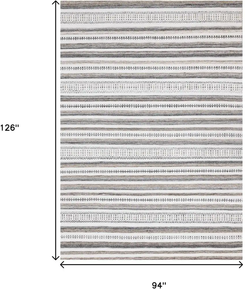 Cream Beige And Gray Striped Hand Woven Area Rug Photo 3