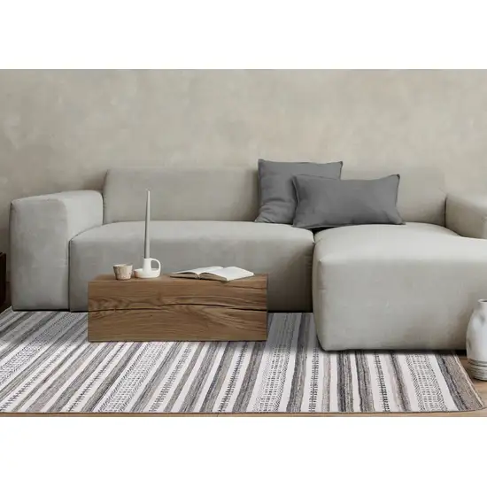 Cream Beige And Gray Striped Hand Woven Area Rug Photo 6