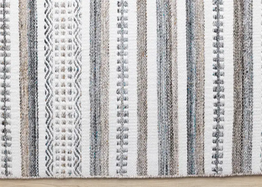 Cream Beige And Gray Striped Hand Woven Area Rug Photo 9