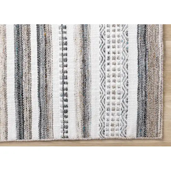 Cream Beige And Gray Striped Hand Woven Area Rug Photo 8