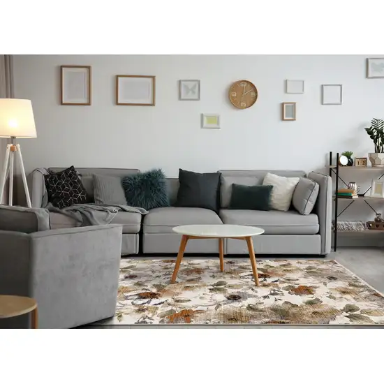 Cream Beige And Green Floral Area Rug Photo 6