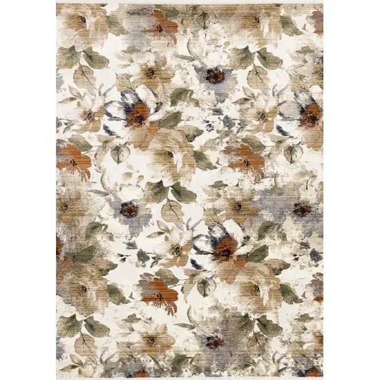 Cream Beige And Green Floral Area Rug Photo 2
