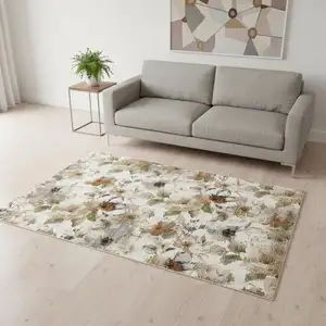 Photo of Cream Beige And Green Floral Area Rug