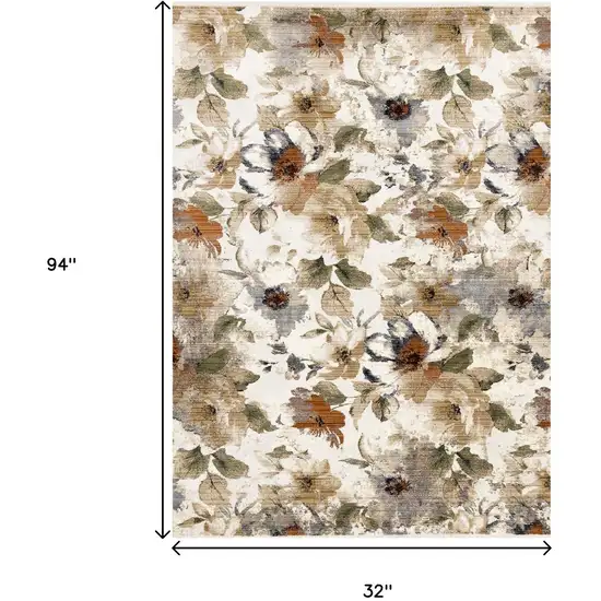 Cream Beige And Green Floral Area Rug Photo 3