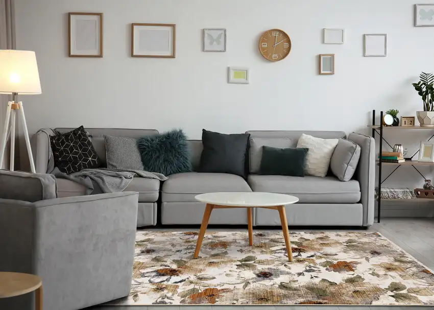 Cream Beige And Green Floral Area Rug Photo 4