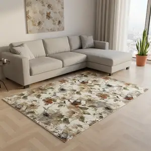 Photo of Cream Beige And Green Floral Area Rug