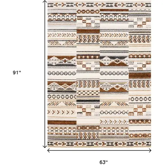 Cream Black And Brown Tribal Area Rug Photo 3