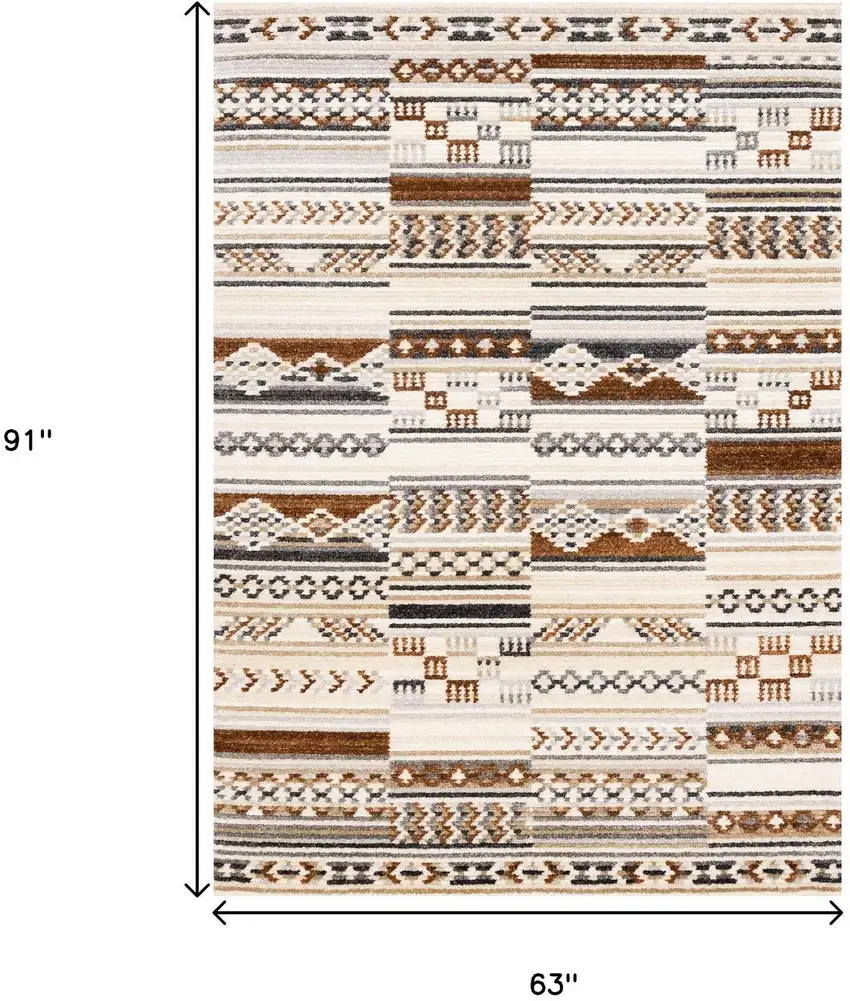 Cream Black And Brown Tribal Area Rug Photo 3