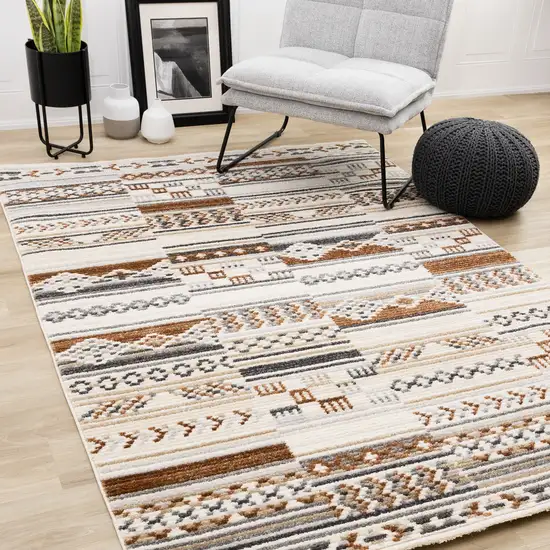 Cream Black And Brown Tribal Area Rug Photo 4