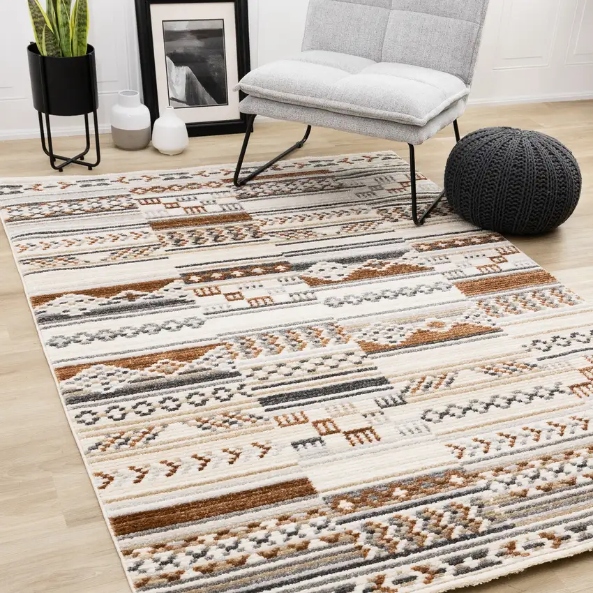 Cream Black And Brown Tribal Area Rug Photo 4