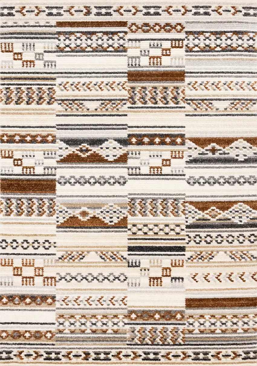 Cream Black And Brown Tribal Area Rug Photo 4