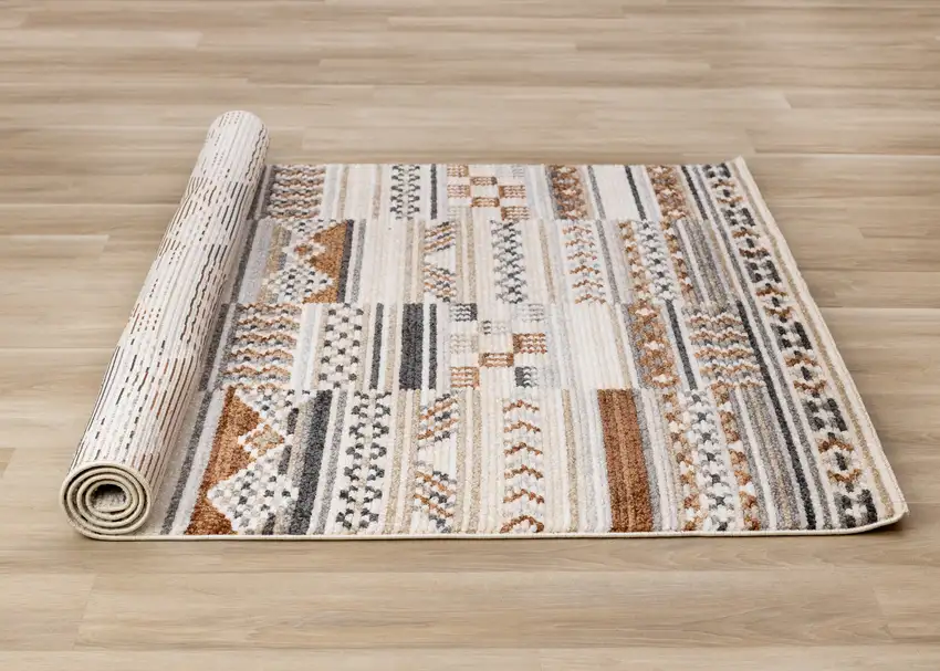 Cream Black And Brown Tribal Area Rug Photo 9