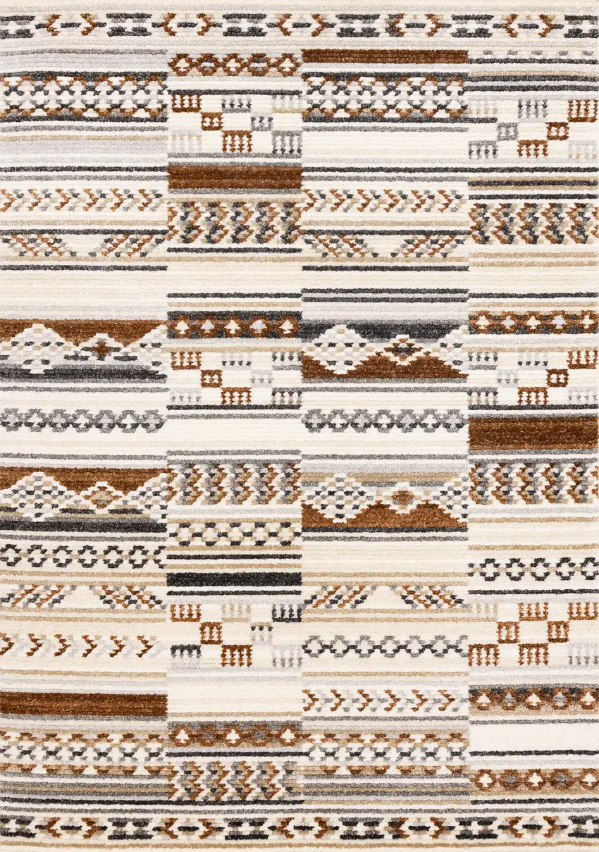 Cream Black And Brown Tribal Area Rug Photo 2