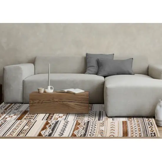 Cream Black And Brown Tribal Area Rug Photo 6